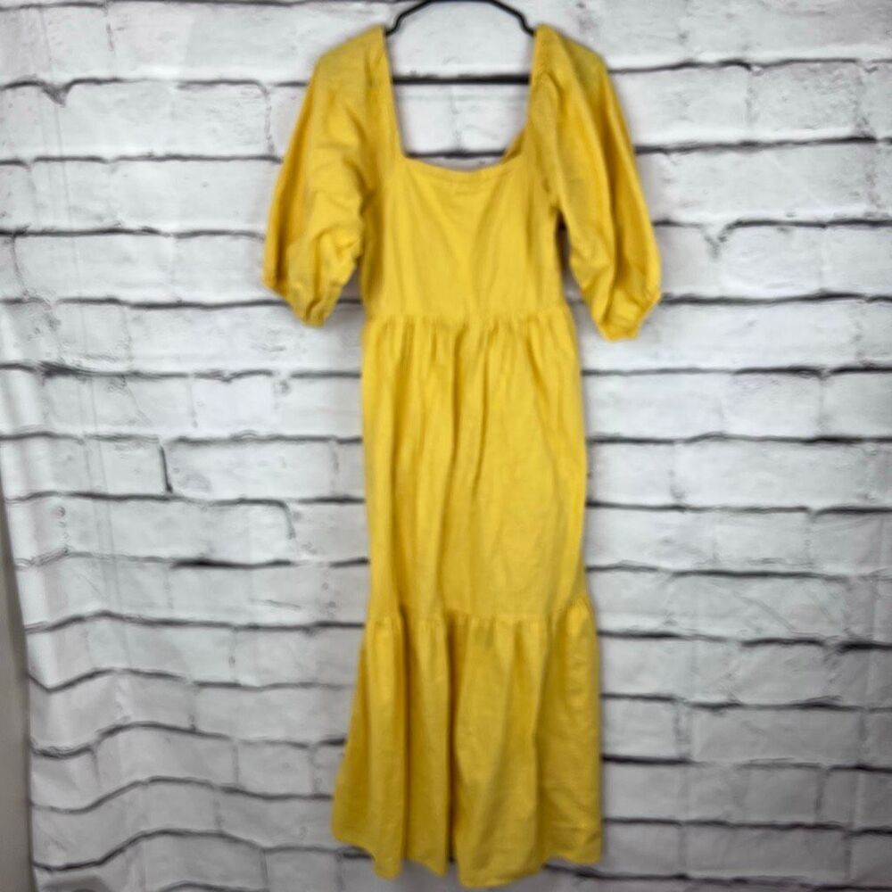 Billabong Yellow Cotton Puff Sleeve Tiered Midi Dress Size L Boho Cottagecore - Picture 3 of 11